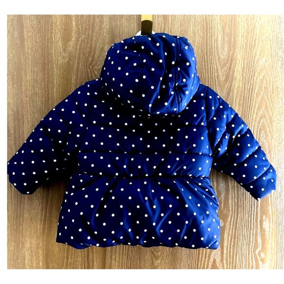 Healthtex Baby Puffer Coat | Navy, White Polka Dots 12M | Pockets - Picture 2 of 6